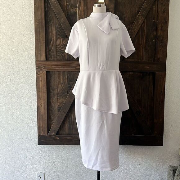 Elegant Strechy Peplum Bodycon Short Sleeve Work Dresses Bow Club Ruffle… - Picture 3 of 15